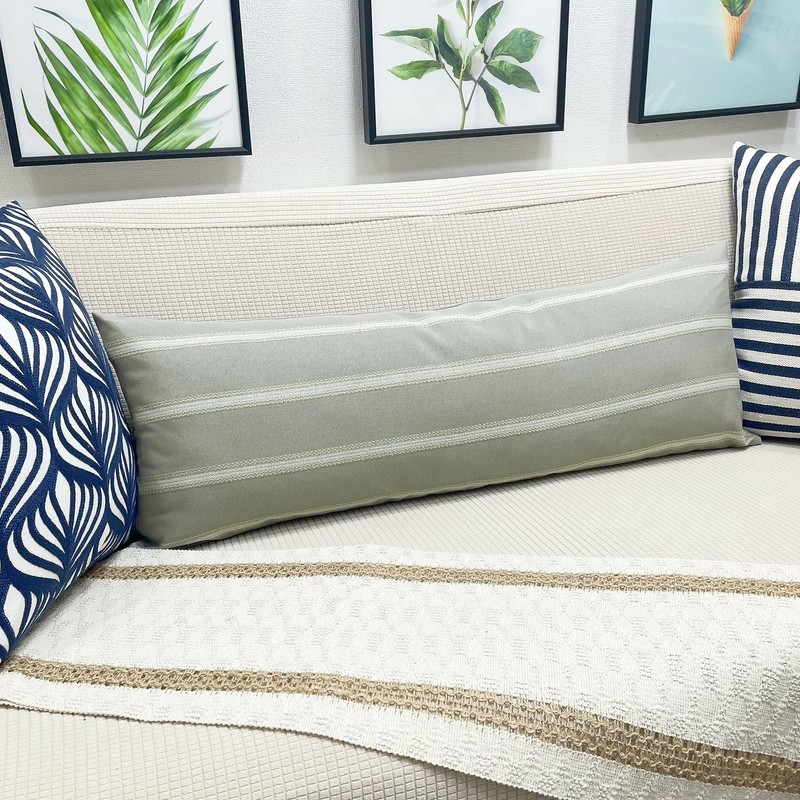 Rectangular Throw Pillow Cover 12x33 Inches Grey & OffWhite Lumbar Cushion gallery