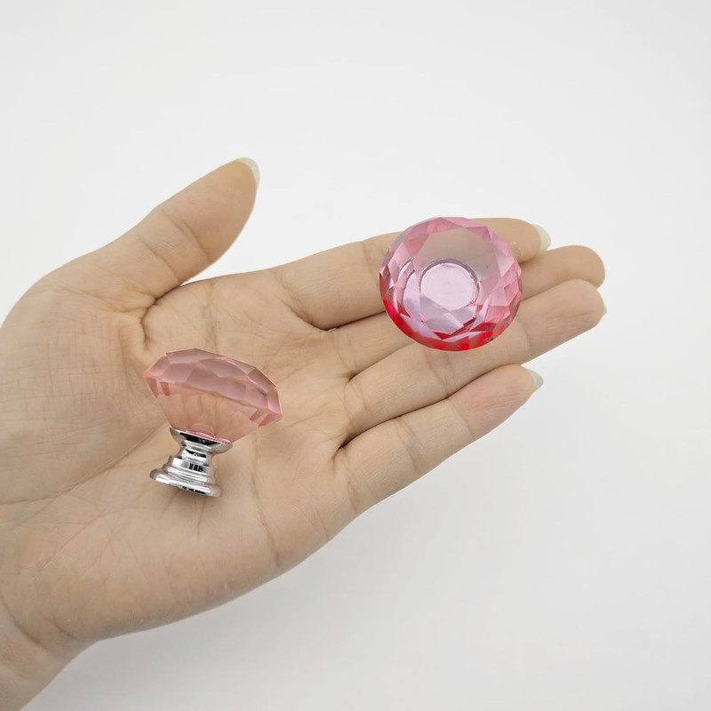 16 Pack Pink Crystal Cabinet Knobs 1.2" Diamond Glass, Girl Vanity Desk Handles, gallery