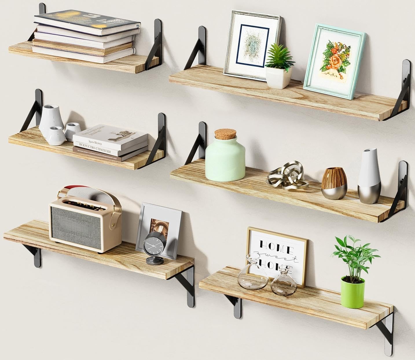 AMADA HOMEFURNISHING Long Wall Shelves, Rustic Farmhouse Style, Wood Floating... gallery