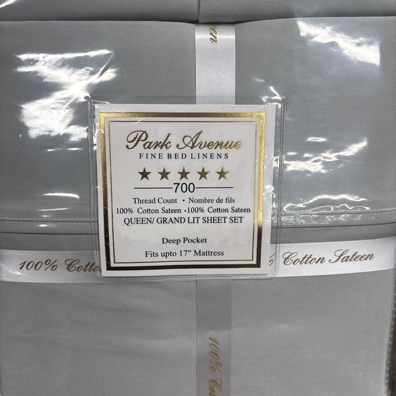 QUEEN SHEET SET Park Avenue 700 Thread Count 100% Cotton SATEEN SILVER NEW !! gallery