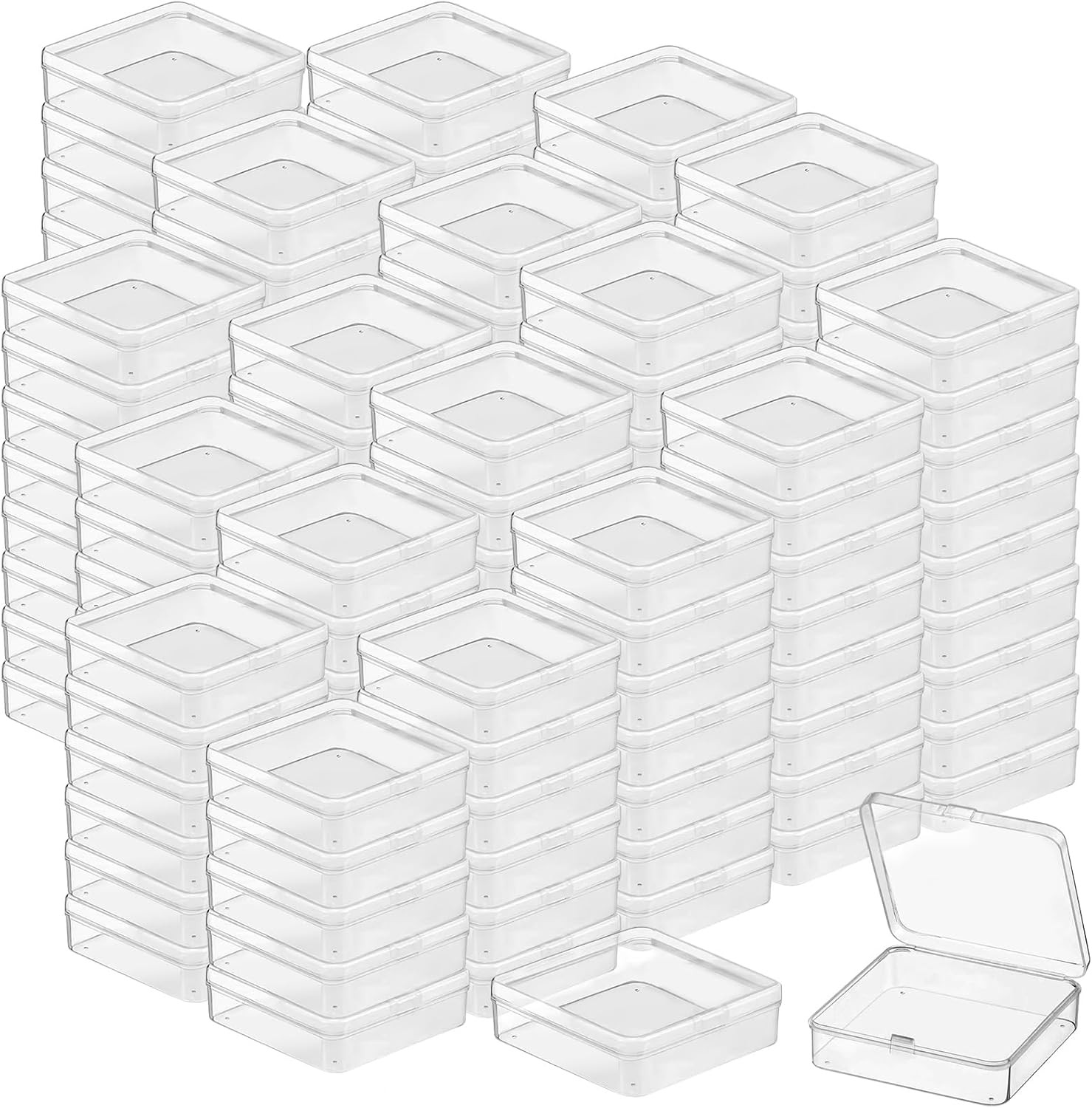 120 Pcs 3 X 3 X 1 Inch Plastic Bead Storage Container with Hinged Lids, Clear Sm gallery