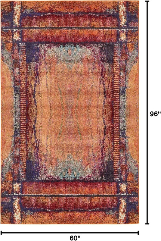 Rustic Modern Abstract Area Rug - Estrella Collection (5' x 8', Orange/Black) gallery