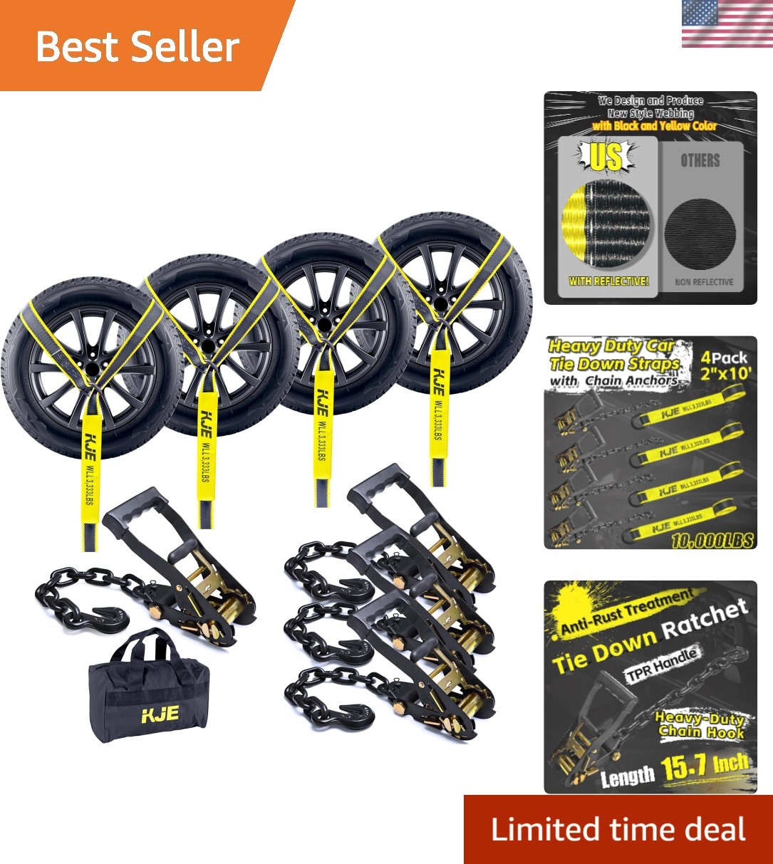 4-Pack Reflective Ratchet Straps with Chain Anchors for Secure Transport gallery