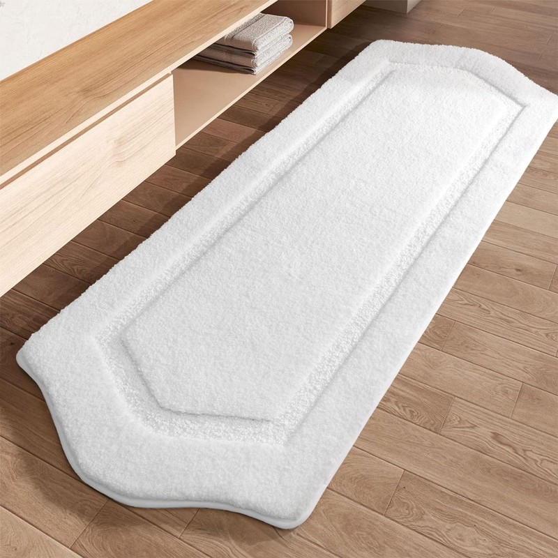 Extra Soft Non-Slip Bathroom Runner Rug 24x60, Large Absorbent Shaggy Mat, White gallery