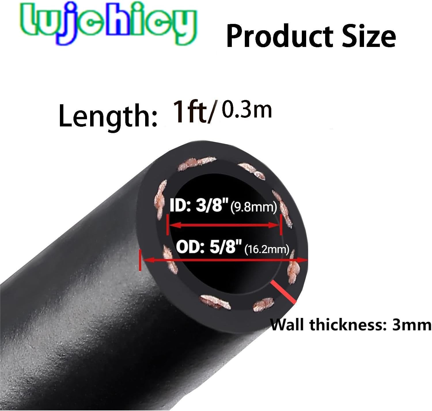 3/8" 1FT Submersible Fuel Hose E85 In Tank Line SAE 30R10 300PSI with 2 Clamps f gallery