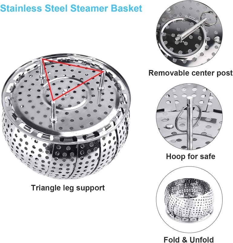 Veggie Vegetable Steamer Basket, Folding Steaming Basket, Metal Stainless Steel gallery