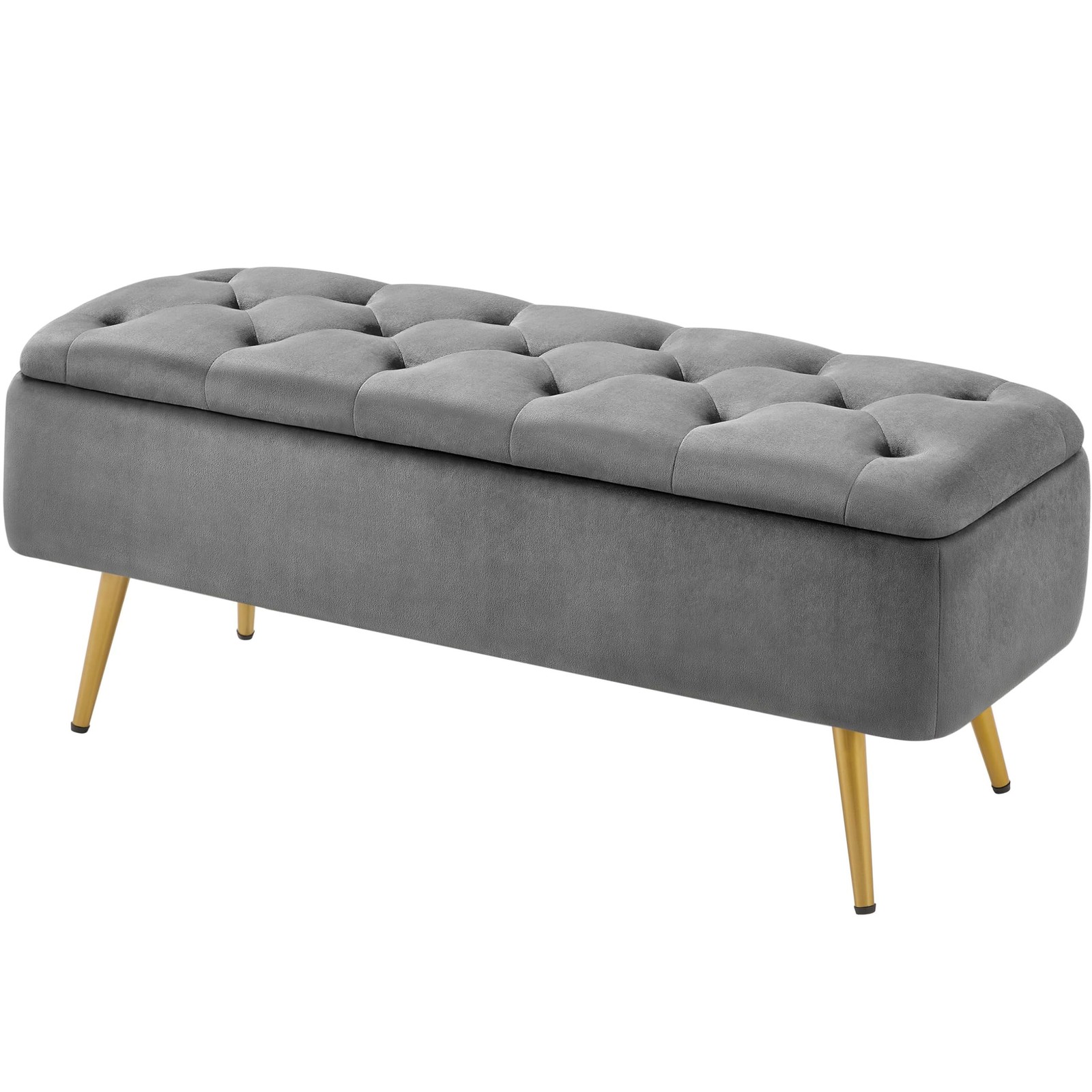 Ottoman w/Storage, Velvet Entryway Bench w/Safety Hinge, Holds up to 519 lb,Gray gallery
