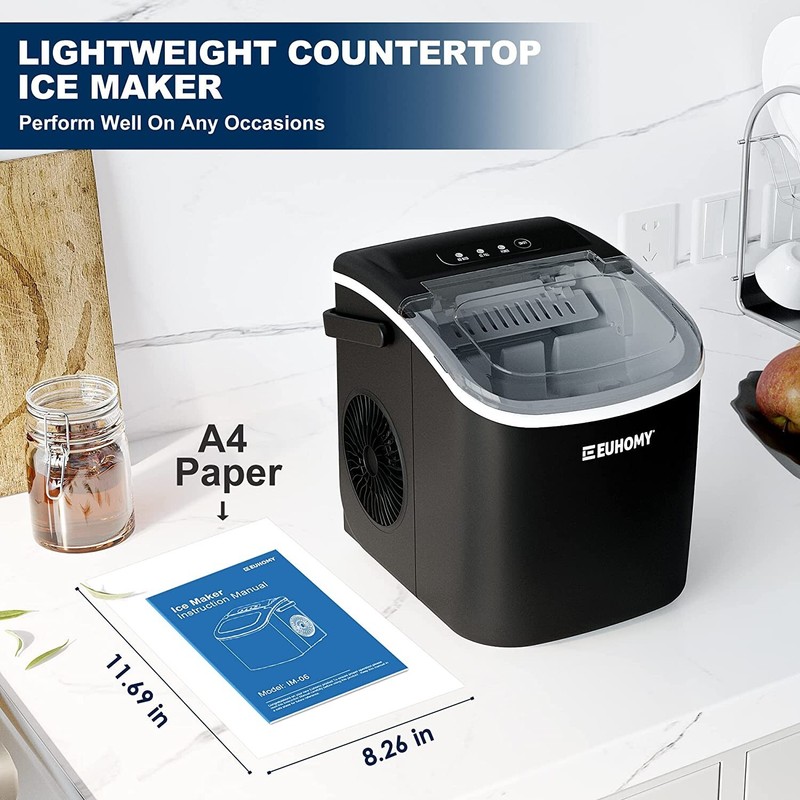 Euhomy Ice Maker Machine Countertop with Handle 26lbs/24H 9 Bullet Ice Cubes ... gallery