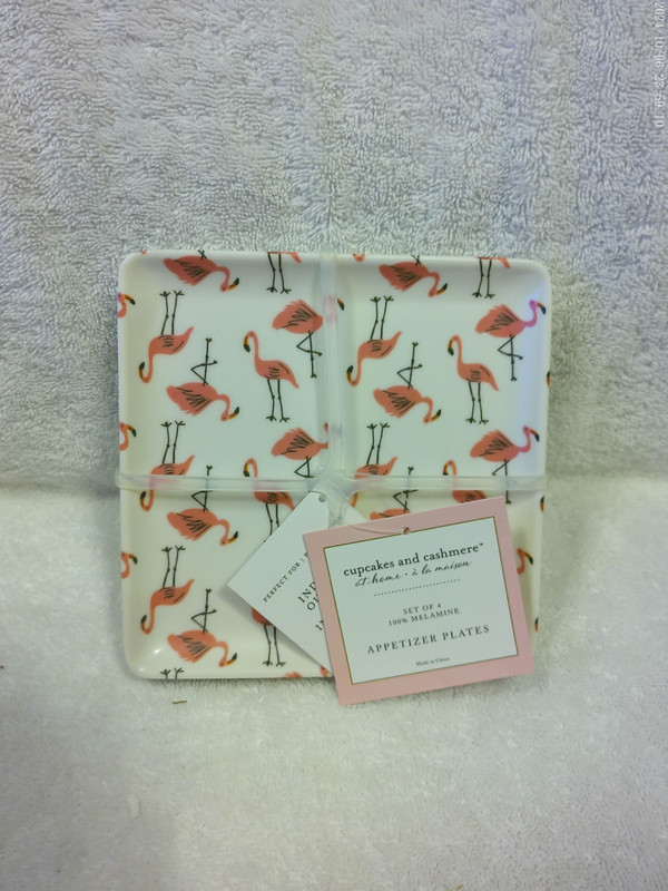 4 Melamine Appetizer Plates Flamingos & Pink White Gray New With Tag gallery