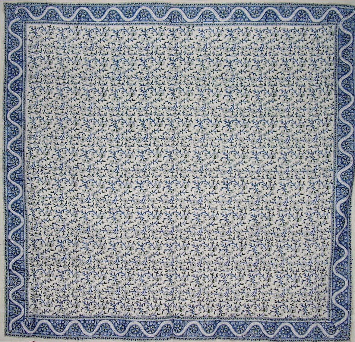 Hand Block Printed Floral Square Cotton Tablecloth 72" X 72" gallery