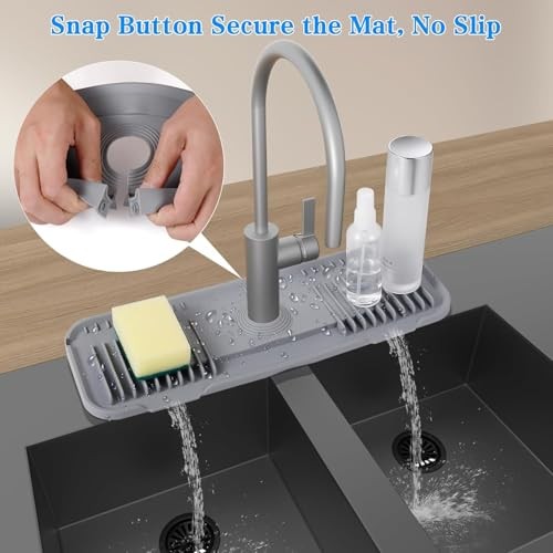 2nd Generation Silicone Faucet Mat, For Faucets with Deck Plate (Light Grey) gallery