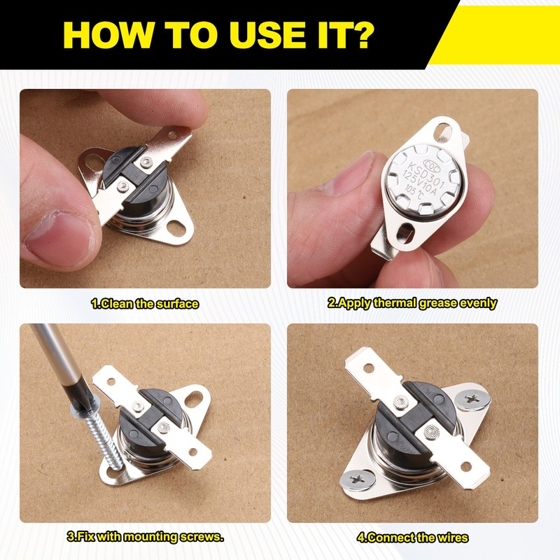 2Pcs KSD301 Snap Disc Temperature Switch, 40°C/104°F 10A for Oven , NC gallery