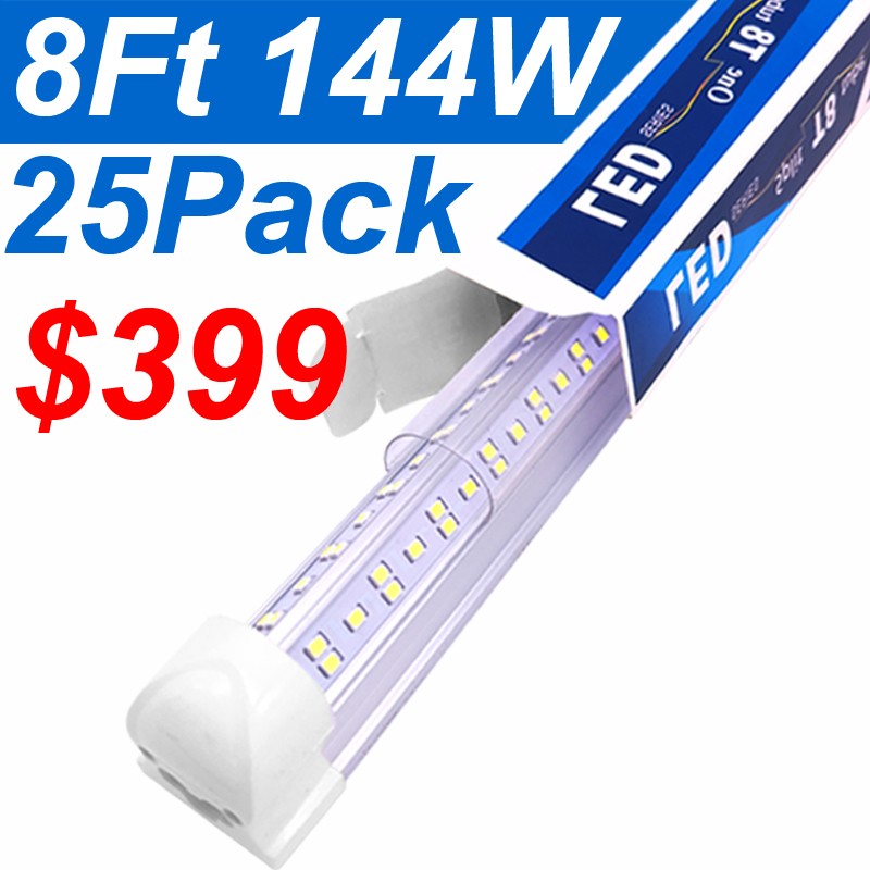 25PACK LED Shop Light Fixture 8FT T8 LED Tube Light 144W 14400LM Garage Light gallery