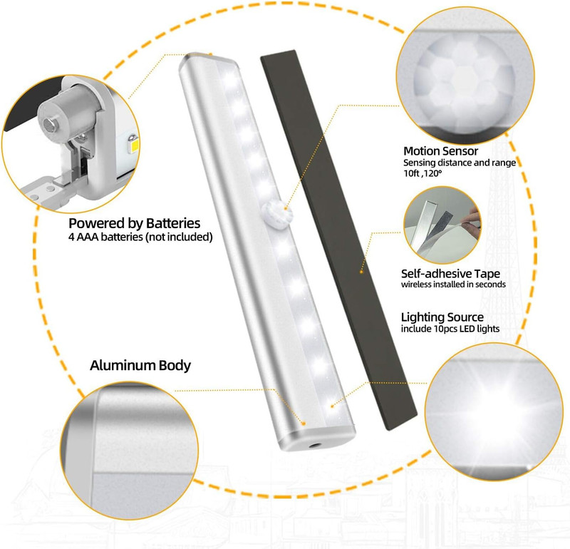 6 Pack LED Motion Sensor Lights, 10 LED Closet Battery Operated Lights, Stick-On gallery