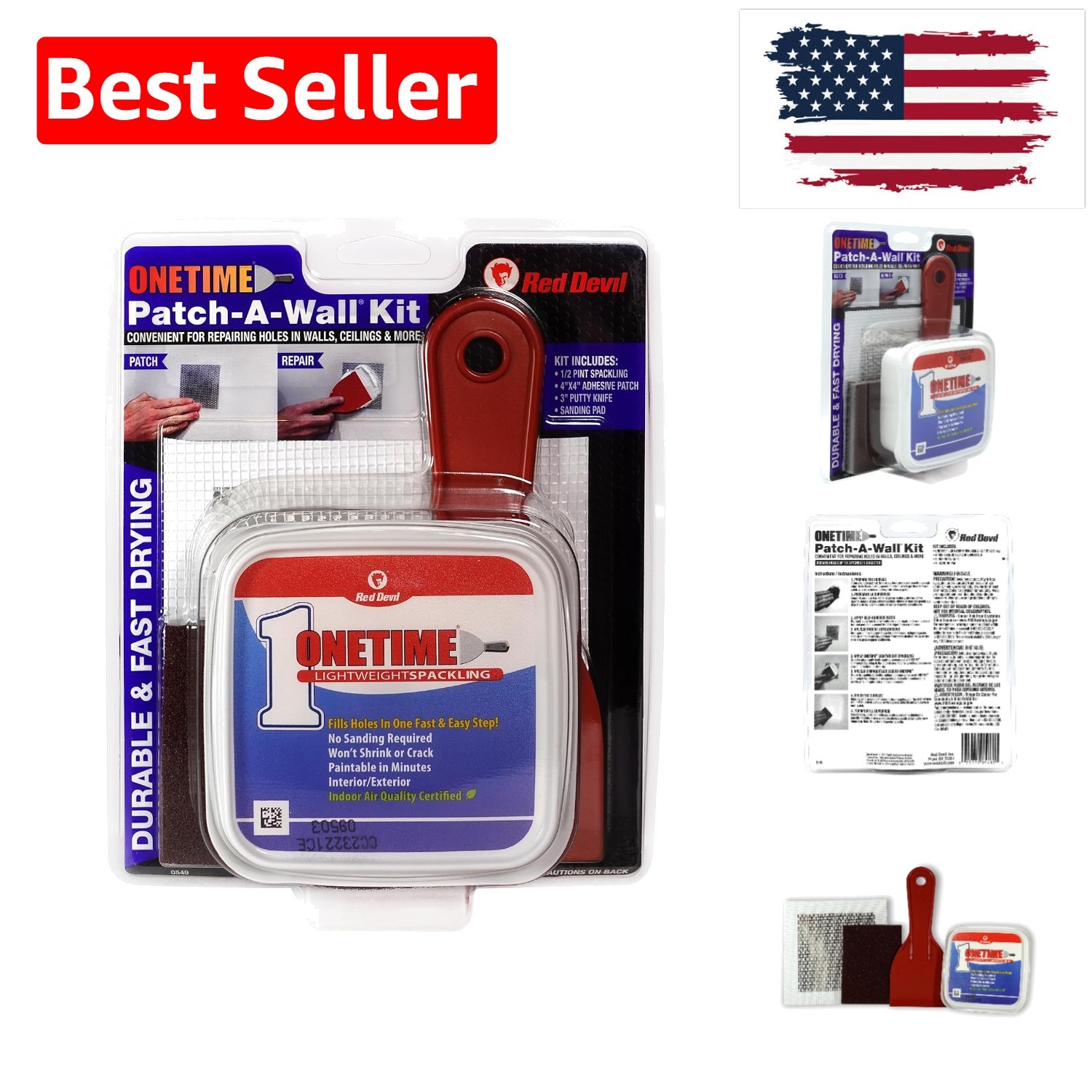 ONETIME Lightweight Spackling Patch-A-Wall Kit, 1/2 Pint, gallery