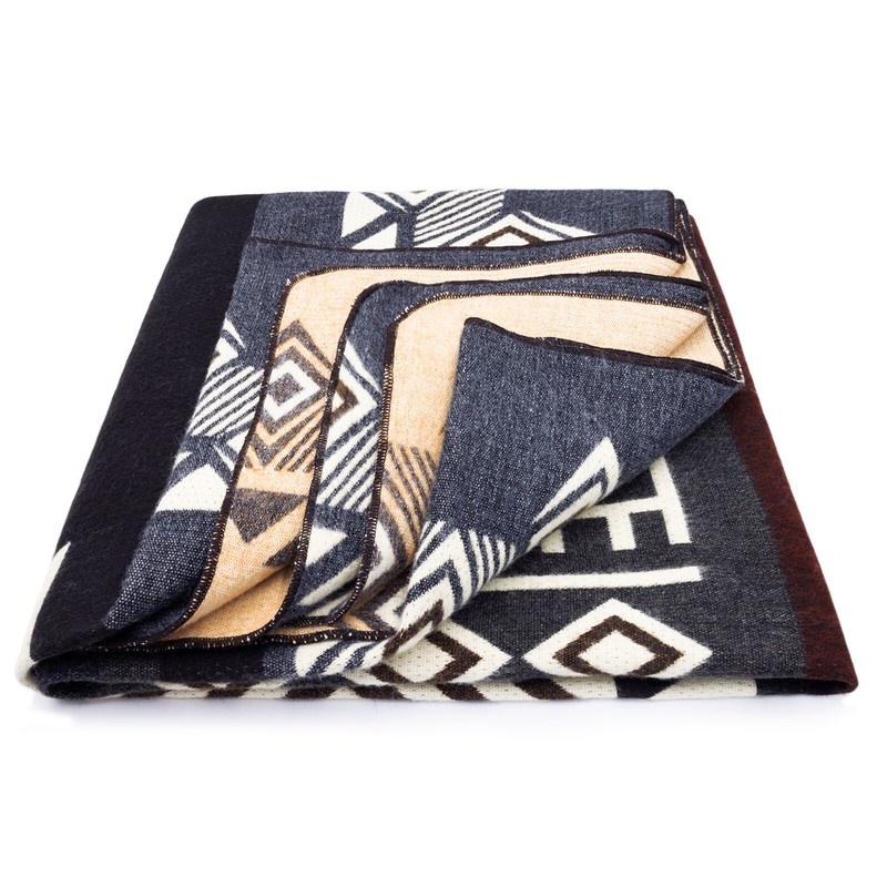 EXTRA LARGE ALPACA WOOL BLANKET SOFT &WARM GRAY-TAN REVERSIBLE SOUTHWEST PATTERN gallery