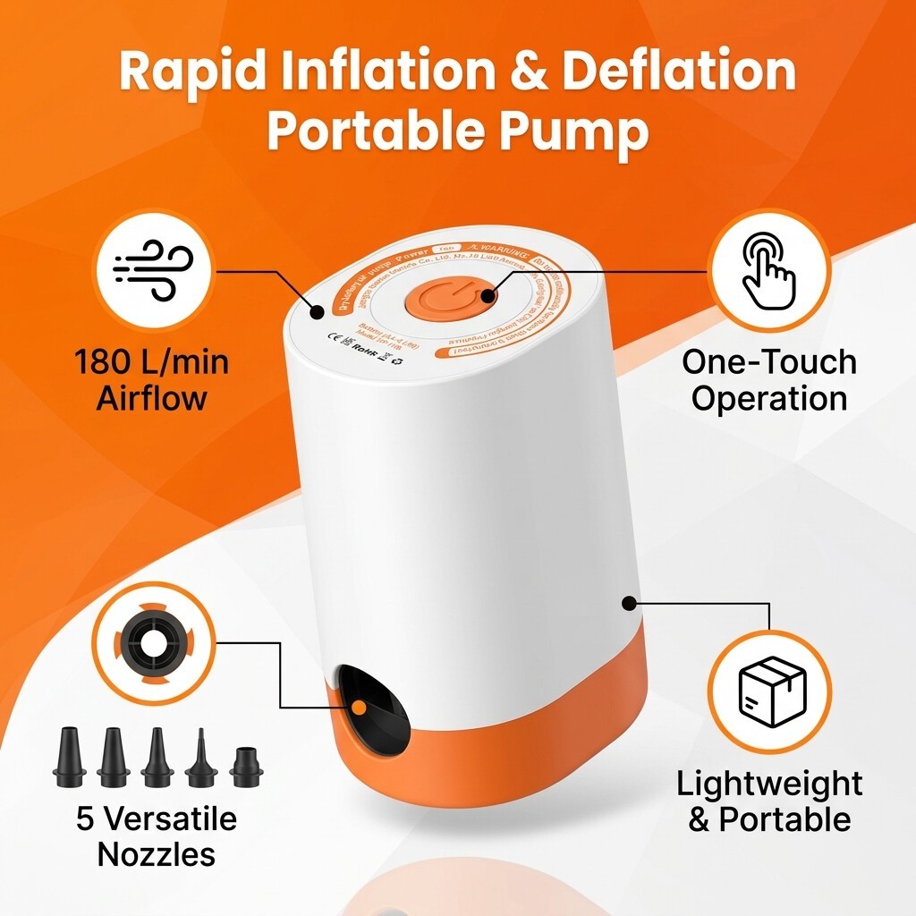 Portable Air Pump DC 9V 25W One Button Operation Lightweight Inflator for Campin gallery