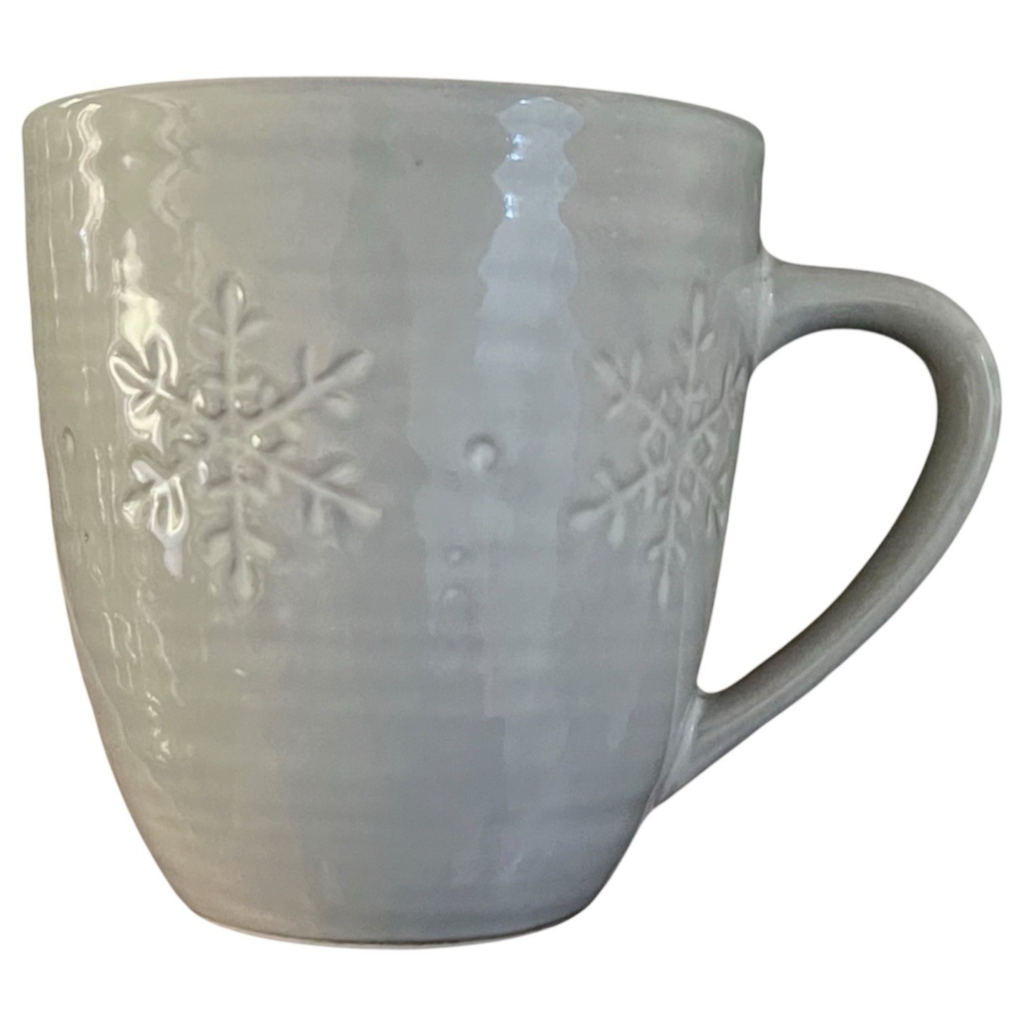 Crate And Barrel Snowflake Mug Embossed Debossed White Gray Neutral gallery