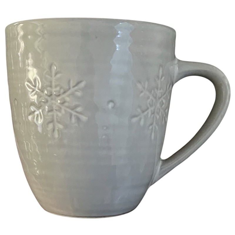 Crate And Barrel Snowflake Mug Embossed Debossed White Gray Neutral gallery