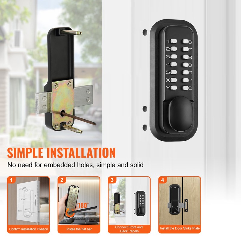 VEVOR Mechanical Keyless Entry Door Lock 14 Digit Keypad Surface-mounted Latch gallery