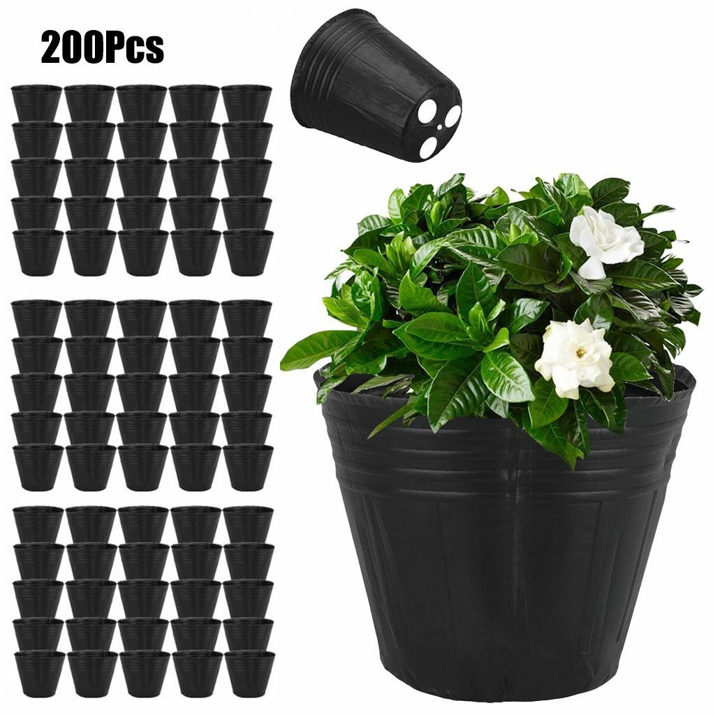 200Pcs Round Nursery Plastic Flower Pots for Plants Seedlings Black 2.6-3.5in gallery