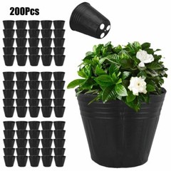 200Pcs Round Nursery Plastic Flower Pots for Plants Seedlings Black 2.6-3.5in