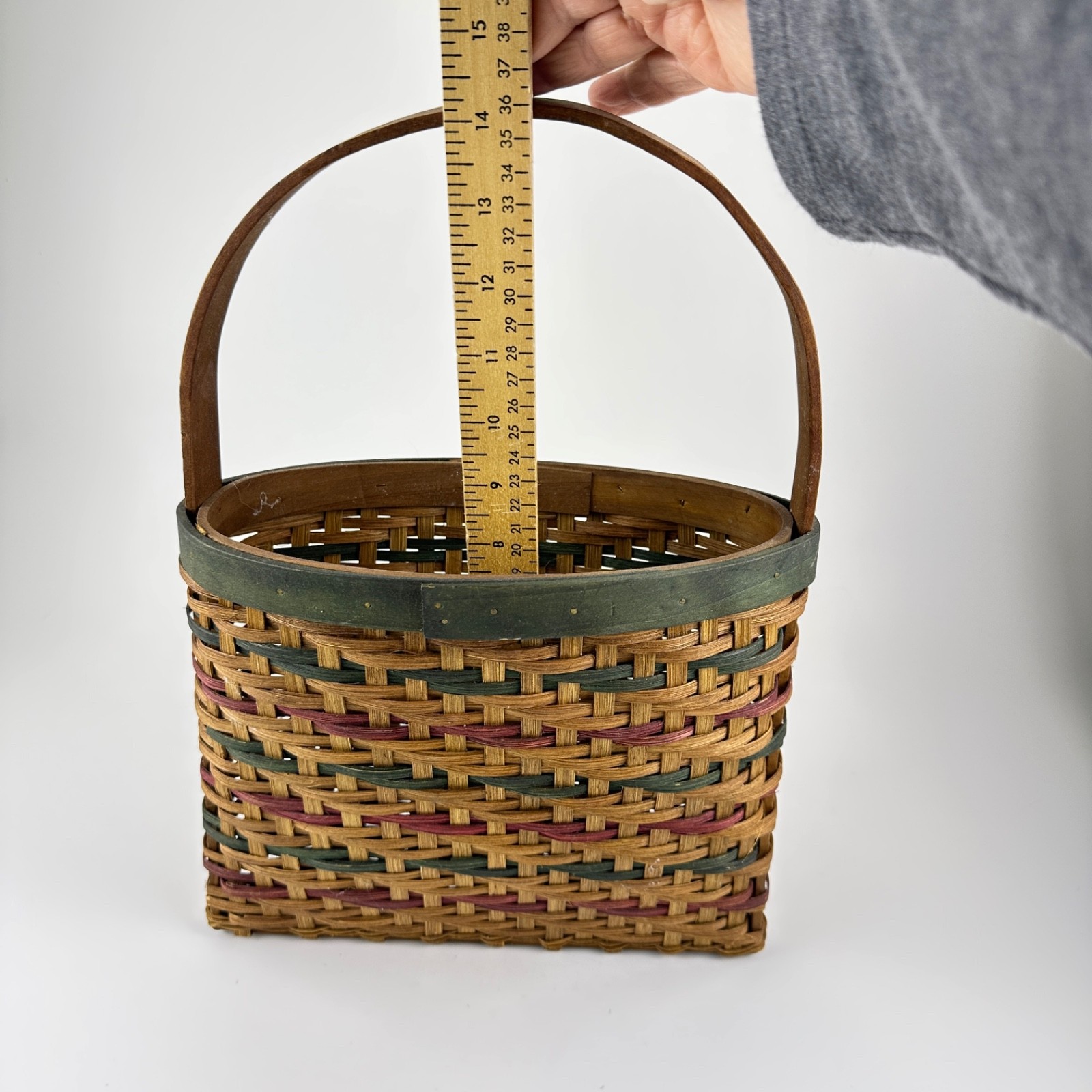 Woven Wall Basket with Handle – Narrow Multicolor Rustic Farmhouse Hanging Decor gallery