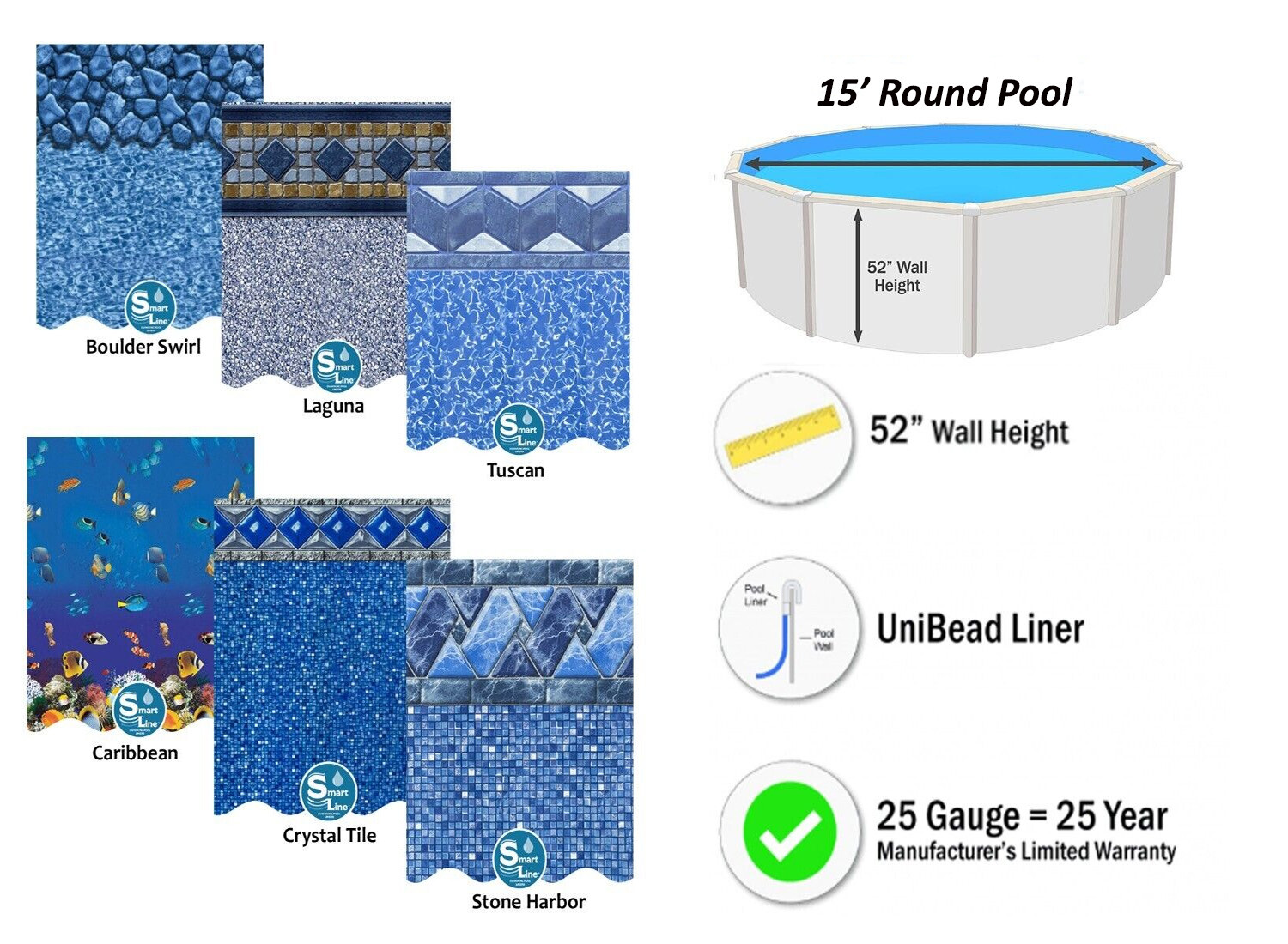 Smartline 15' x 52" Round Above Ground UniBead Swimming Pool Liner - 25 Gauge gallery