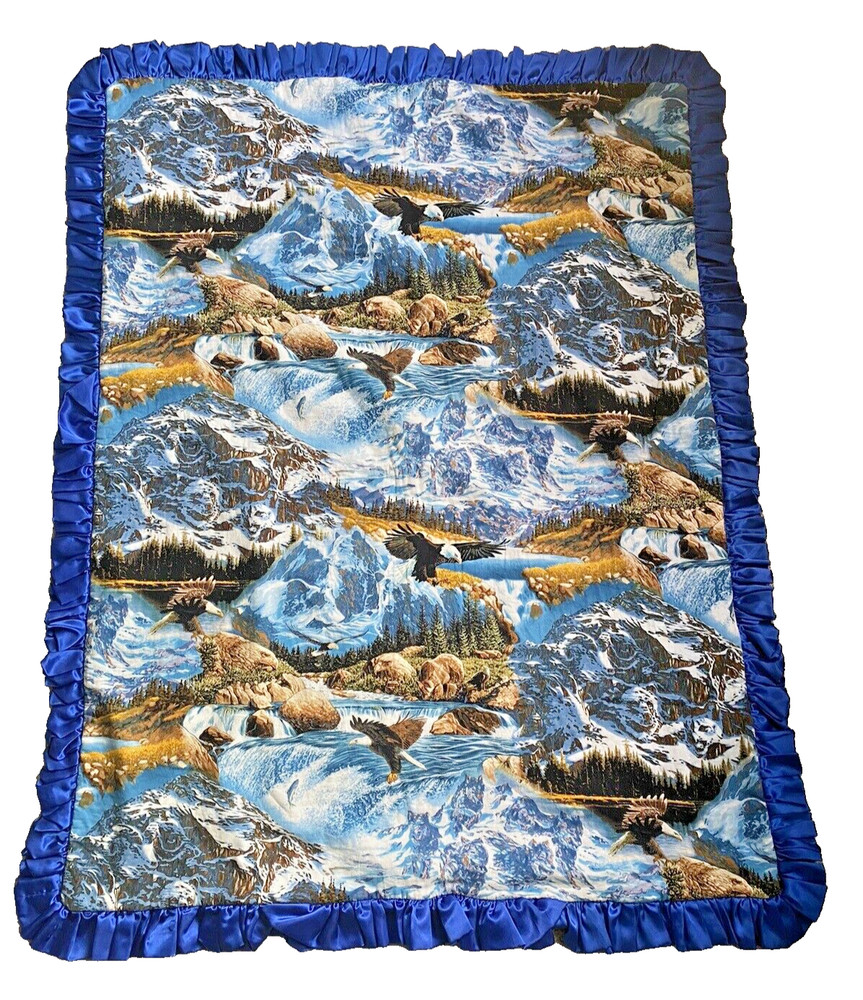 Eagle/Waterfall Pattern Satin Bordered/Cotton /Blanket/Throw-Homemade-56 X 45