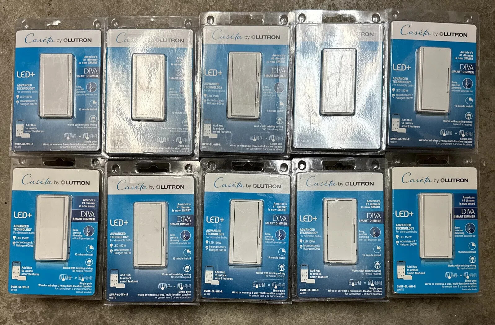 WALLPLATE INCLUDED 10 PCS Caseta Lutron DIVA SMART DIMMER DVRF-6L-WH-R LED+ gallery