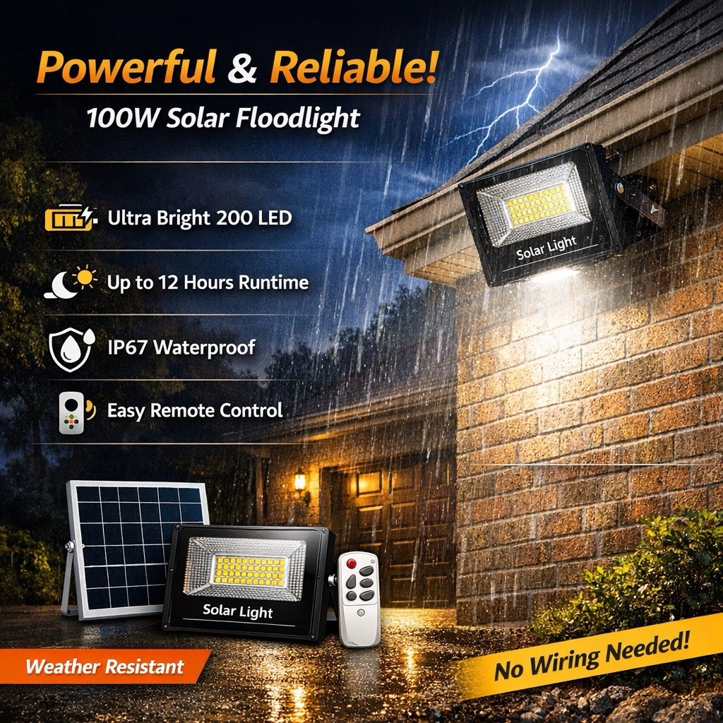 100W LED Solar Floodlight Panel Street Lights Outdoor Waterproof Remote Control gallery