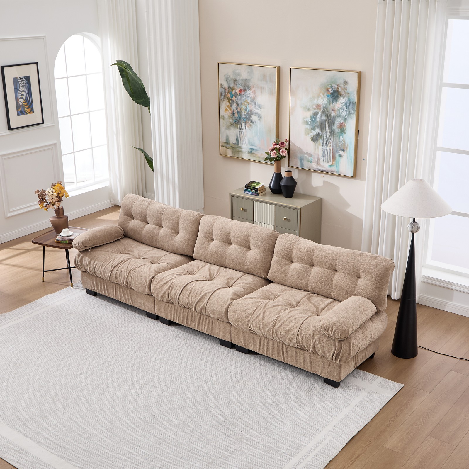 Modular Cloud Couch 3-Seater Deep Seat Flannelette Sectional Sofa 5 Pillow Brown gallery