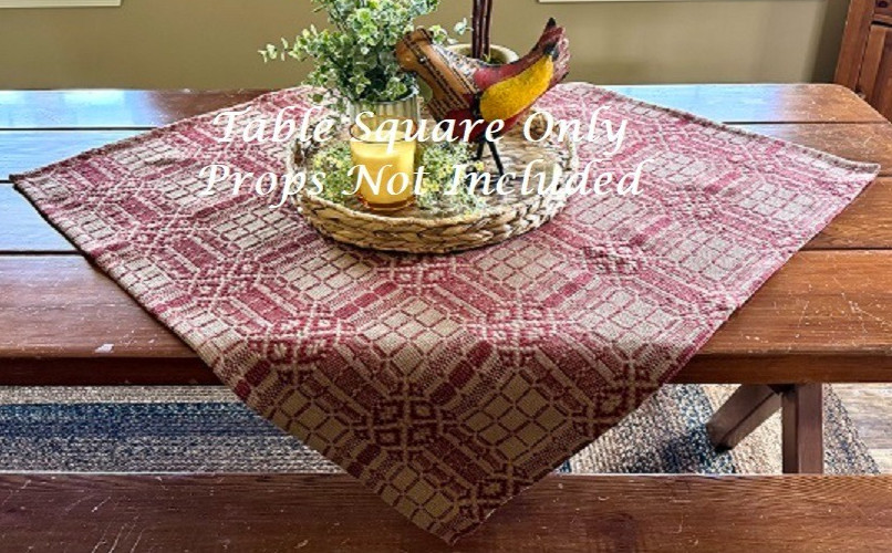 New PRIMITIVE TABLE SQUARE RED TAN NORMANDY 34"x34" Farmhouse Cotton Coverlet