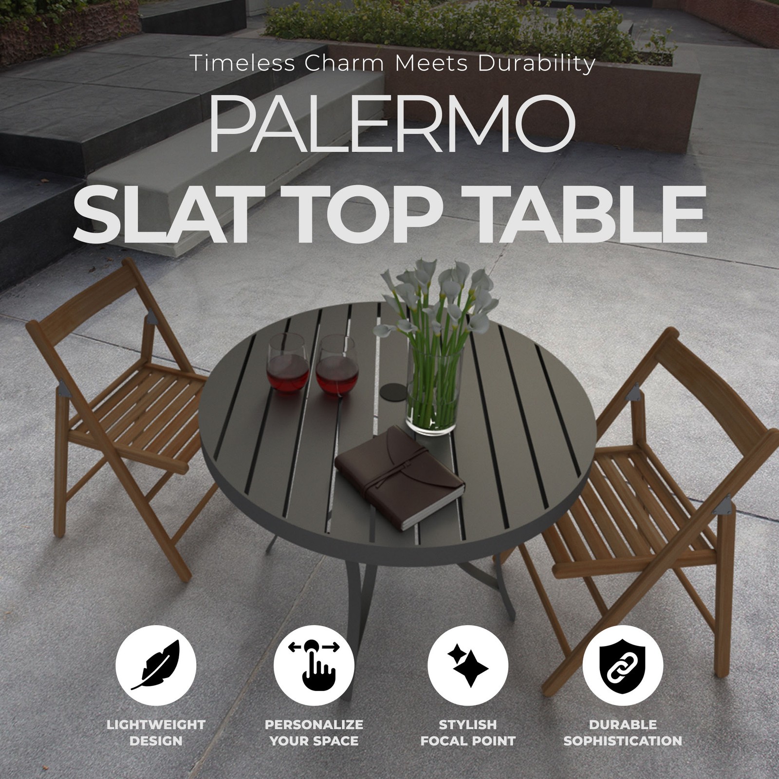 Four Seasons Courtyard Palermo Slat Top Dining Table with Umbrella Hole, Gray gallery