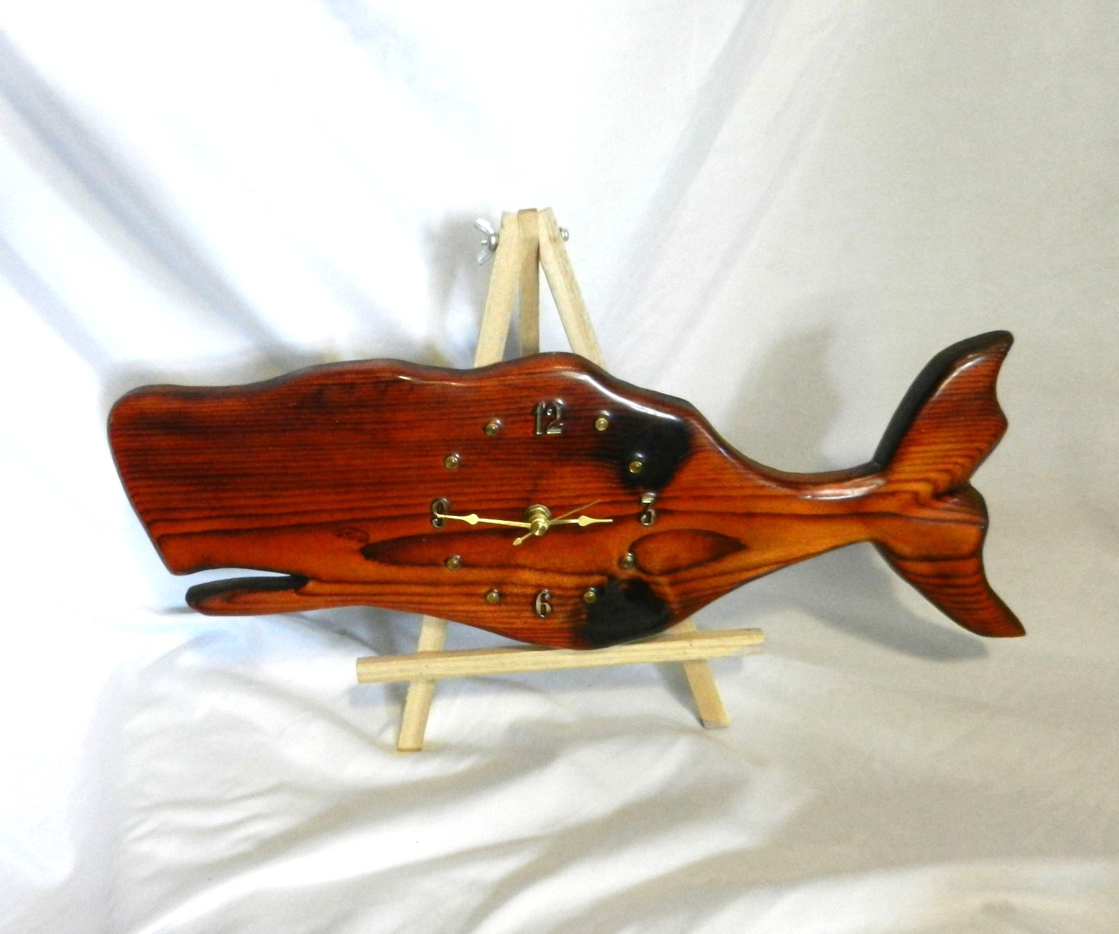 Vintage Handmade, Rustic Varnished Solid Wood Wall Clock Moby Dick Sperm Whale gallery