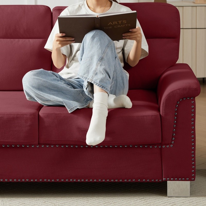 82" Compressed Snowfleece Fabric 3-Seater Sofa for Living Room Office Burgundy gallery