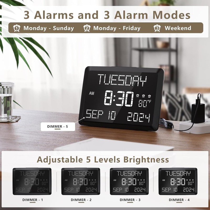 11.5" Large Digital Clock with Adjustable Brightness & 3 Alarm Settings gallery