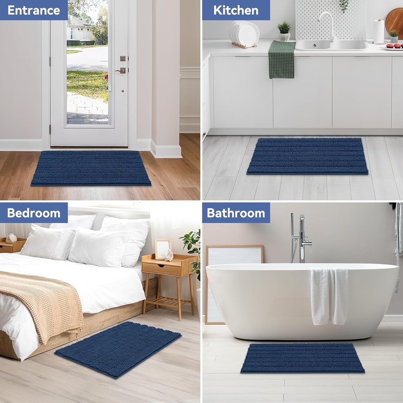 Large Bathroom Rug, Chenille Bath Mat with High Low Pile Design, Soft Absorbent gallery