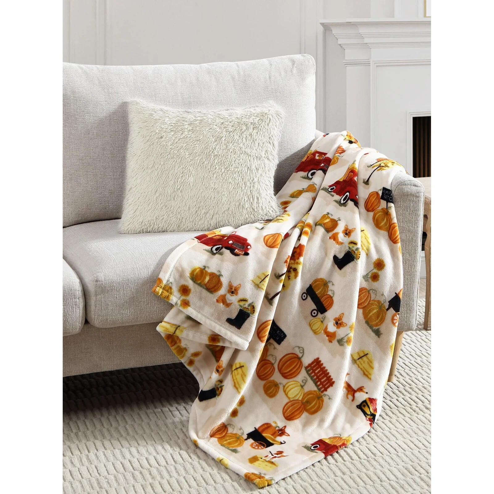 NWT HARVEST PUMPKIN PATCH VELVET PLUSH THROW BLANKET 50 X 60 gallery