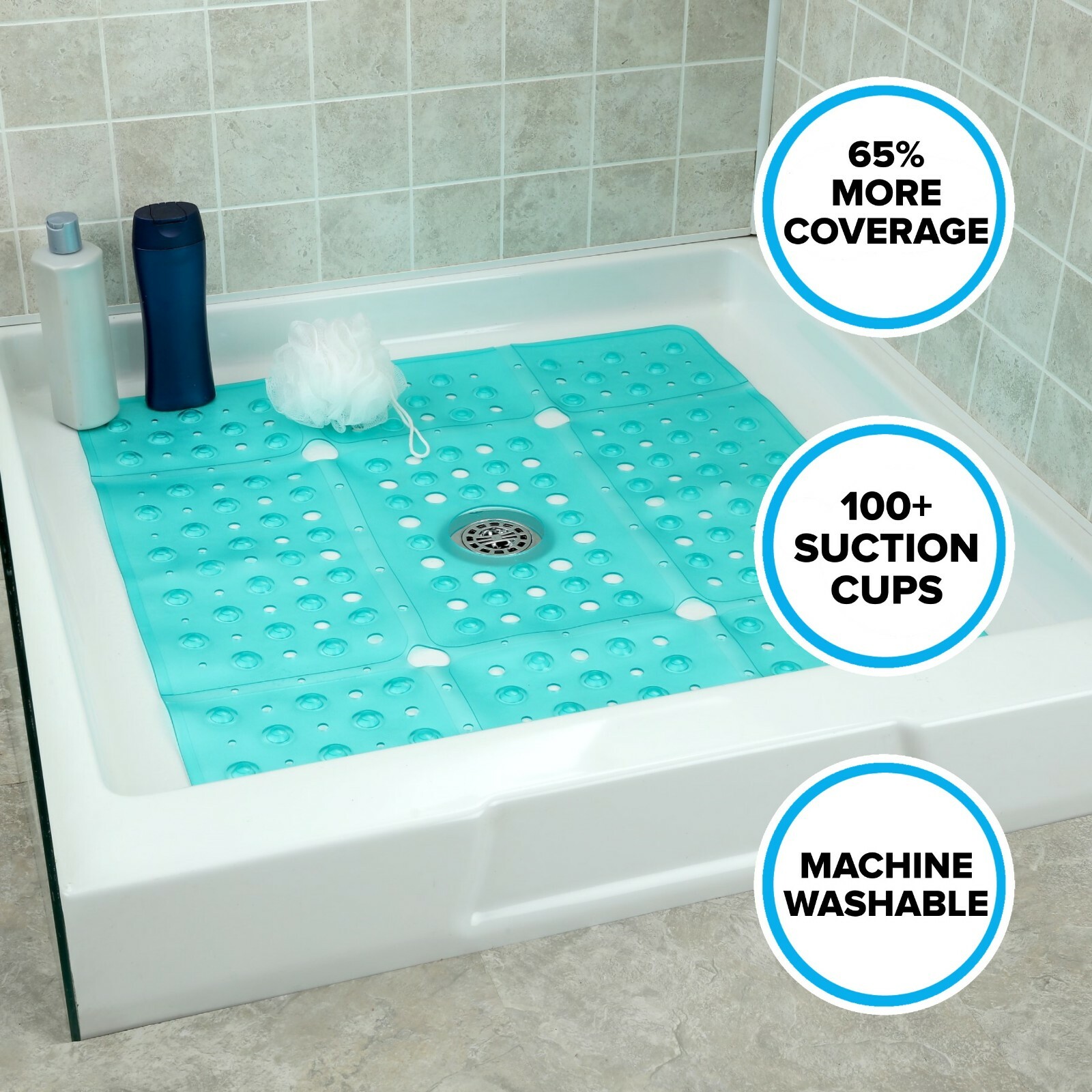 65% MORE COVERAGE! SlipX Solutions Aqua Extra Large Shower Mat (27") gallery