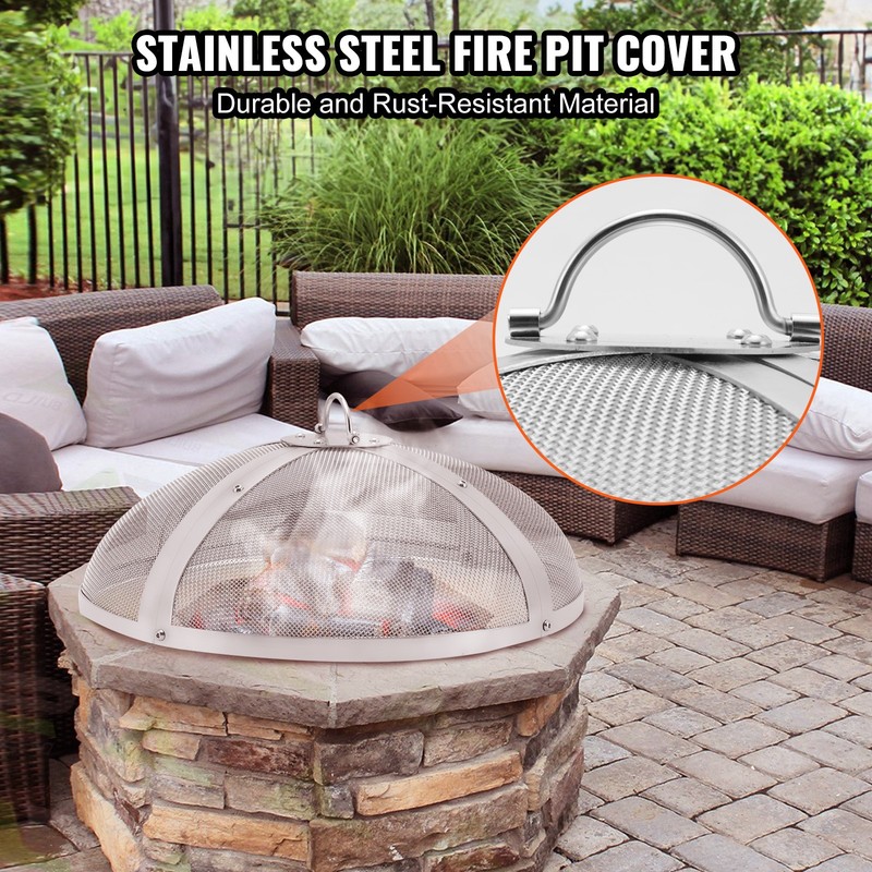 VEVOR 20" Round Fire Pit Spark Screen Cover Lid Stainless Steel Wood Burning gallery