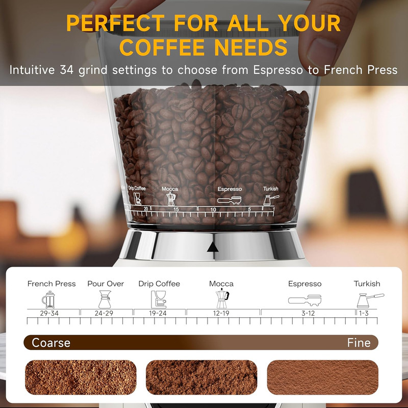 Premium Conical Burr Coffee Grinder with 34 Settings for All Brewing Methods gallery