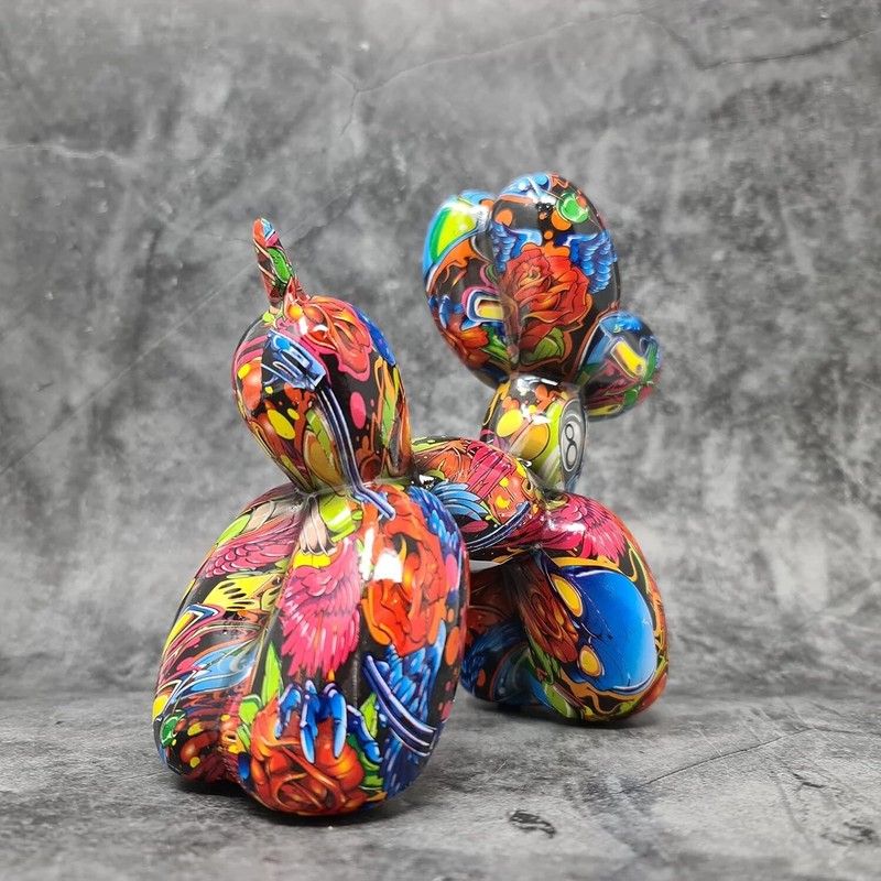Graffiti Balloon Dog Statue, Modern Pop Art Sculpture, Multicolor Resin Home Dec gallery