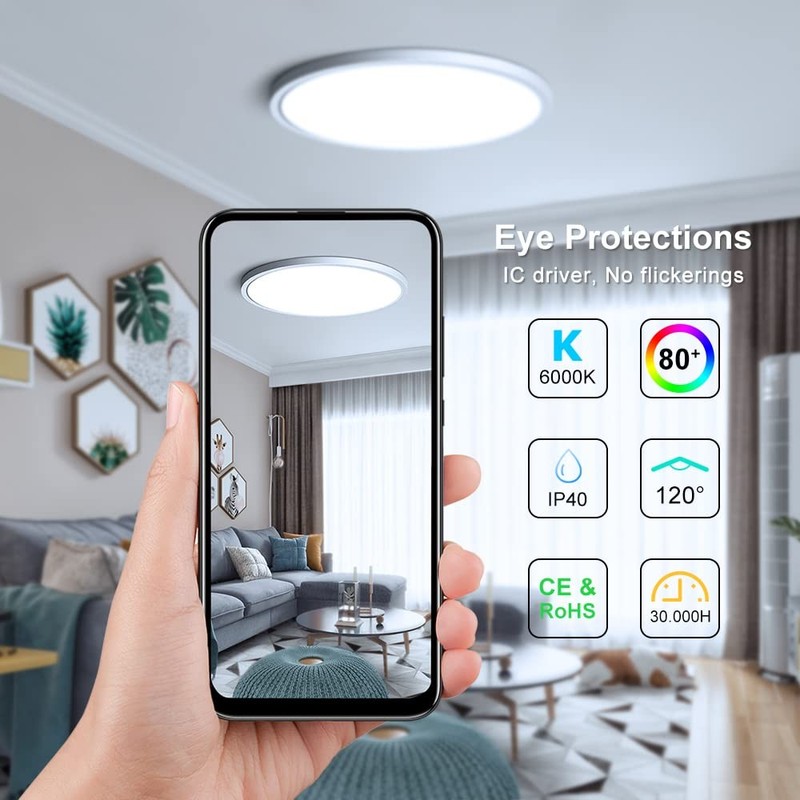 LED Ceiling Light Flush Mount 12 Inch 24W 6000K Cold White Round 3200LM gallery