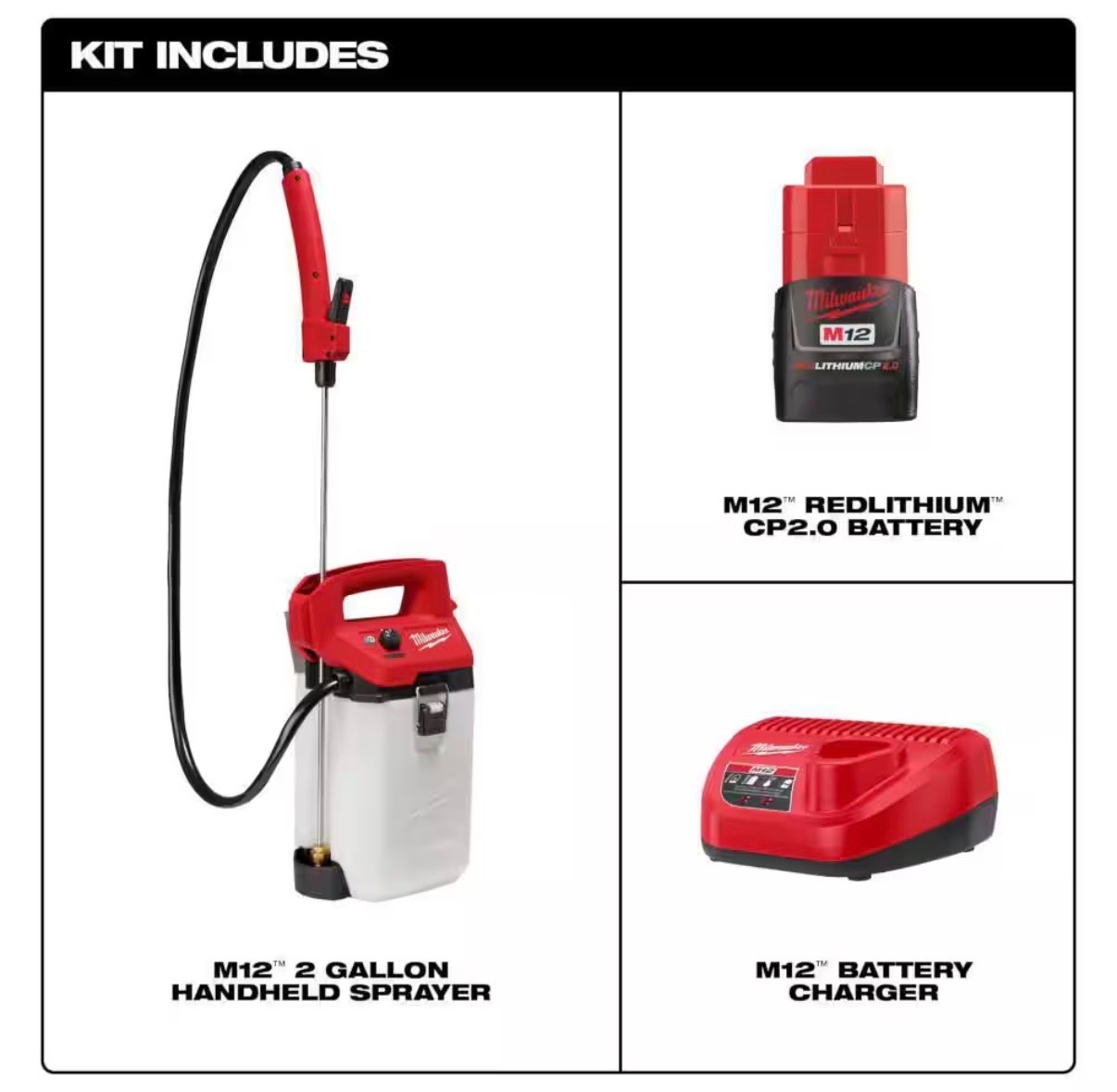 Milwaukee M12 2 Gallon Handheld Sprayer Kit 2528-21G2 Battery Charger Included gallery