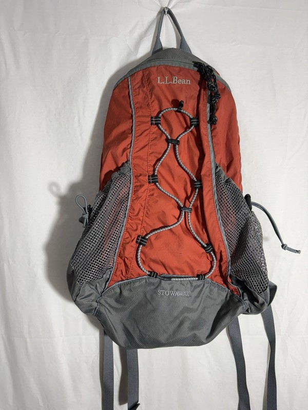 L.L. Bean Backpack Stowaway Black Orange Daypack Bookbag Lightweight Packable