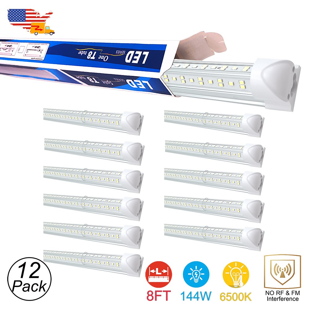 12 Pack 8' LED Shop Lights No RF T8 Integrated LED Tube Light 144W Garage Lights gallery