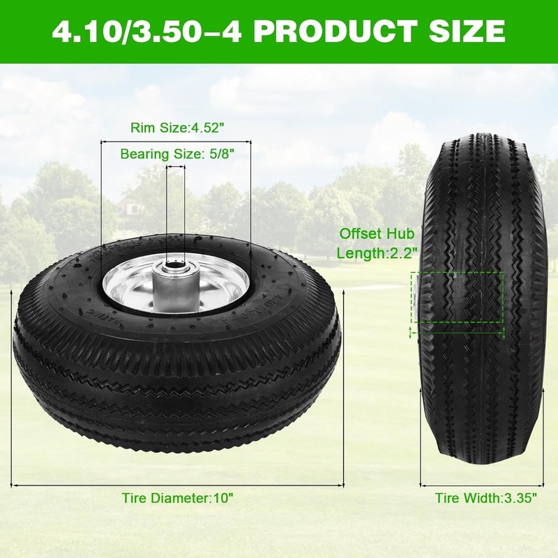 4.10/3.50-4 Polyurethane Solid Wheel Non-Rubber Tires for Garden Wagon Cart 2pcs gallery
