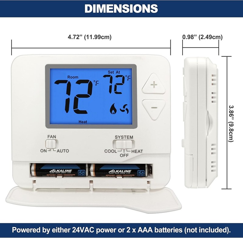 Non-Programmable Digital Thermostat for Home, up to 1 Heat/1 Cool with Large LCD gallery