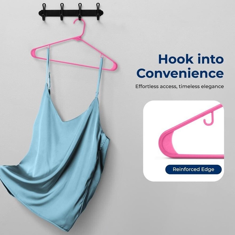 Serenelife 20 Pcs. Plastic Hangers - Non-Slip, Sturdy w/ 360° Swivel Hook (Pink) gallery